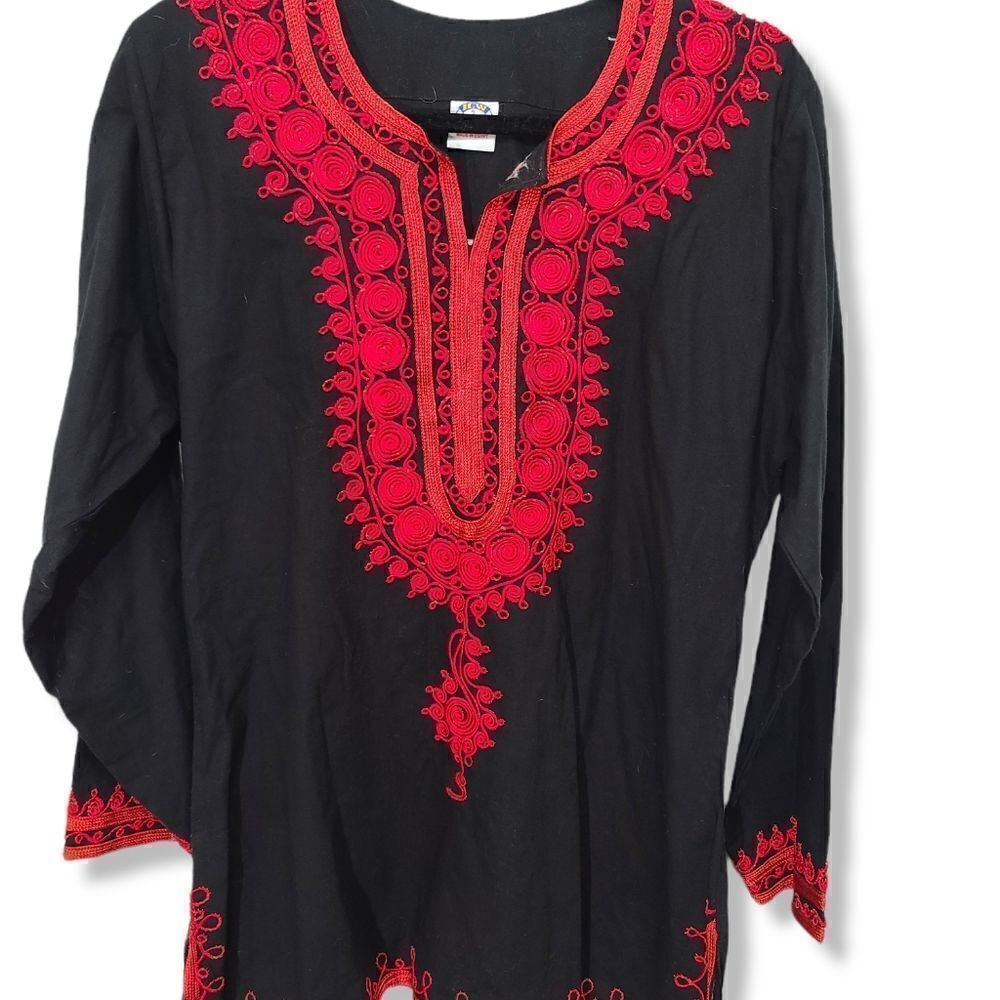 BRSY Womens Embroidery Inez Kurta Tunic Size 3 black/red Cotton Long Sleeve